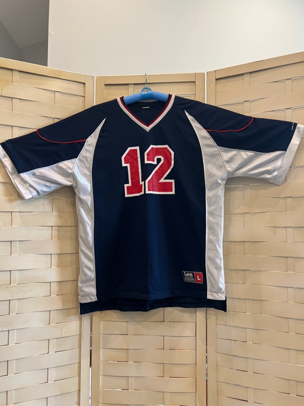Lee Navy Blue Silver Red Number 12 Athletic Jersey